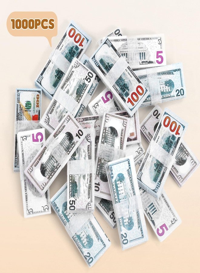 Clofiak 1:12 Miniature Scene Dollars 1000 Pcs Mini Dollar Mixed Denominations Fake Money Bills 5 &10 & 20 & 50 & 100 Dollar Bills Prop Money for Craft Decoration Dollhouse Scene Model Accessories - Image 2